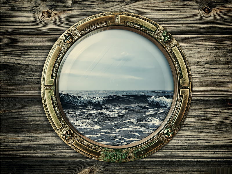 Porthole, boat, ship, view, sea, HD wallpaper