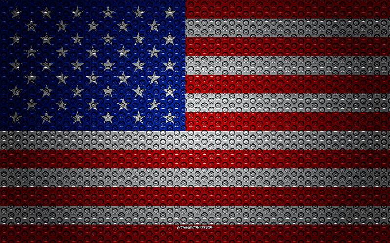 Flag of USA creative art, metal mesh texture, USA flag, national symbol, metal flag, USA, North America, flags of North America countries, US national flag, HD wallpaper
