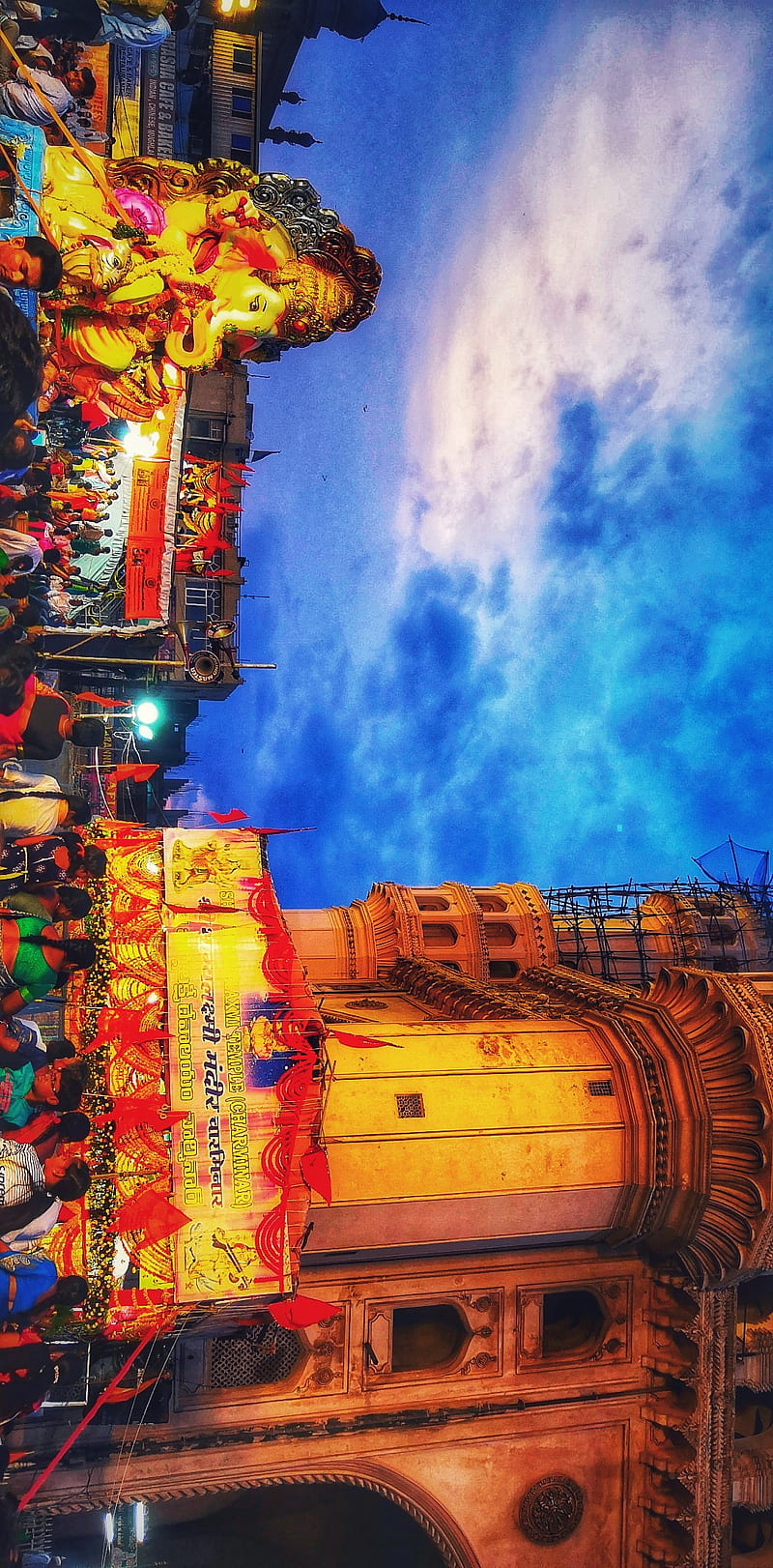 GANESHA AT CHARMINAR, charminar, colourful, festival, ganesh, hydearbad, india, lights, lord, unity, vibrant, HD phone wallpaper