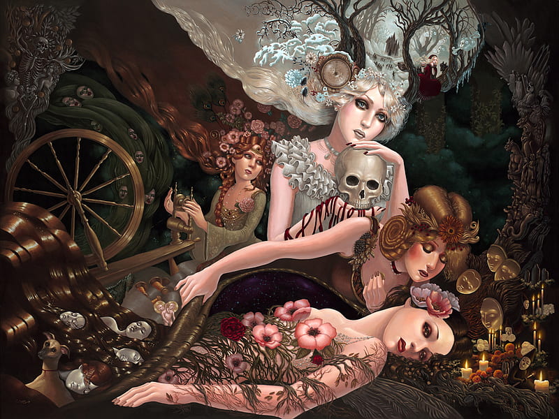 Dream Land, dolls, time, dreams, clock, woman, realm forest flowers, reality, mask, HD wallpaper