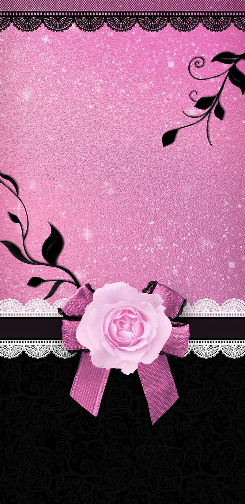 RosedRibbon, bow, flower, girly, glitter, lace, pink, pretty, HD phone wallpaper