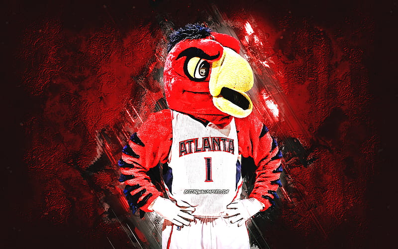 Harry the Hawk, Atlanta Hawks mascot, NBA, red stone background, creative art, basketball, Atlanta Hawks, HD wallpaper