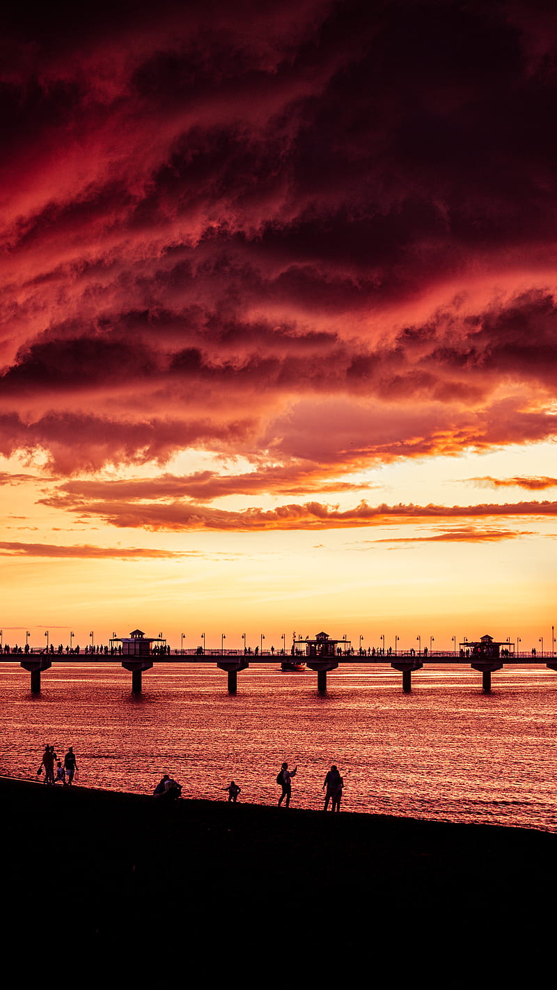 dramatic dawn, AMAZING, Sunset, bonito, clouds, drama, ocean, red, sky, water, HD phone wallpaper