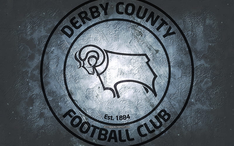 Derby County FC, English football team, white background, Derby County FC logo, grunge art, EFL Championship, Derby, football, England, Derby County FC emblem, HD wallpaper