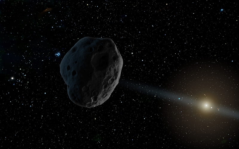 asteroid stars, galaxy, NASA, brigh sun, asteroid in space, sci-fi, universe, HD wallpaper