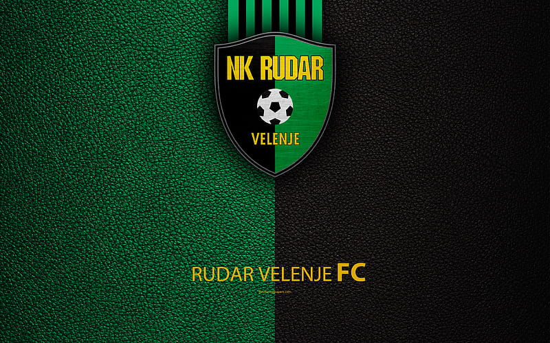 NK Rudar Velenje Slovenian football club, emblem, leather texture, PrvaLiga, Velenje, Slovenia, Slovenian First Football League, football, HD wallpaper