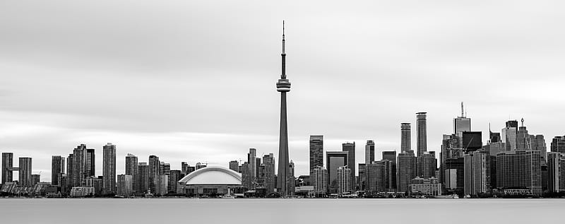 Downtown Toronto Skyline Black and White Ultra, Black and White, City, View, Travel, bonito, Landscape, Night, Sunset, Modern, Scenery, Tower, Lake, Buildings, Water, Architecture, Canada, Structure, Urban, Cityscape, Outdoors, Scenic, Reflection, Panoramic, Spectacular, Skyline, skyscraper, ontario, Toronto, Stadium, panorama, Office, Downtown, financial, Waterfront, Metropolis, CN Tower, corporate, landmark, tourism, Center Island, Center Island Toronto, businesscenter, rogers center, skydome, HD wallpaper