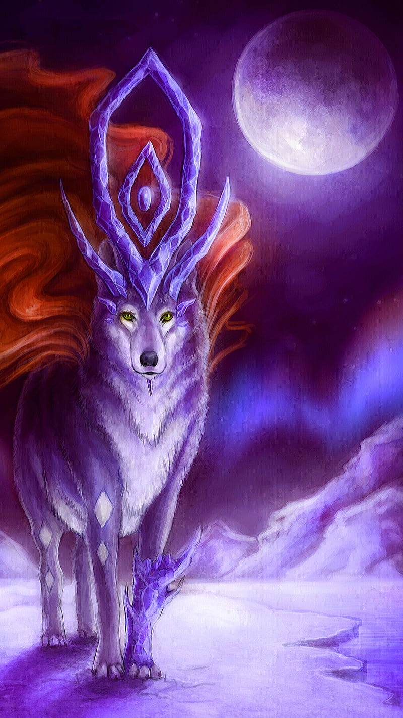 1080P free download | Fantasy, animal, moon, wild, wolf, HD phone