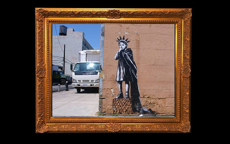 Banksy Framed Liberty Girl, liberty, art, banksy, statue, graffiti, HD wallpaper