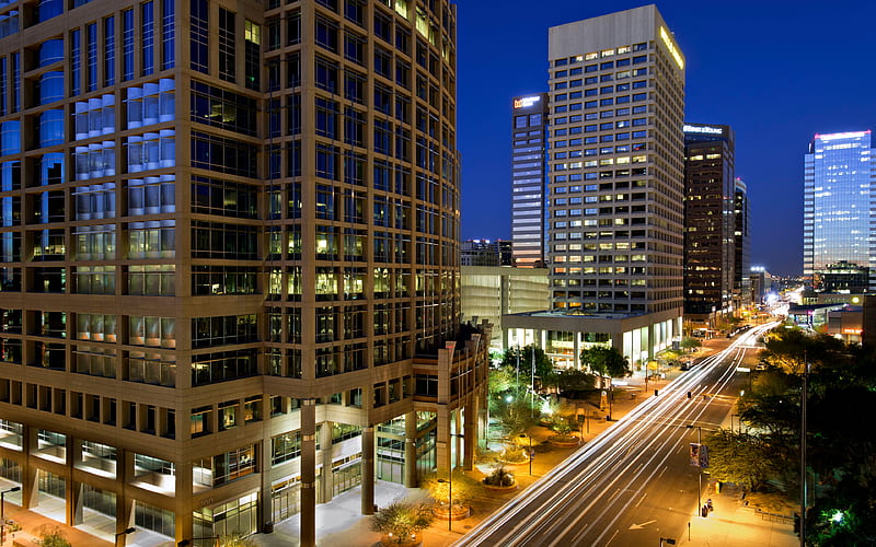Phoenix, downtown, skyscrapers, modern buildings, night, city lights Arizona, USA, HD wallpaper