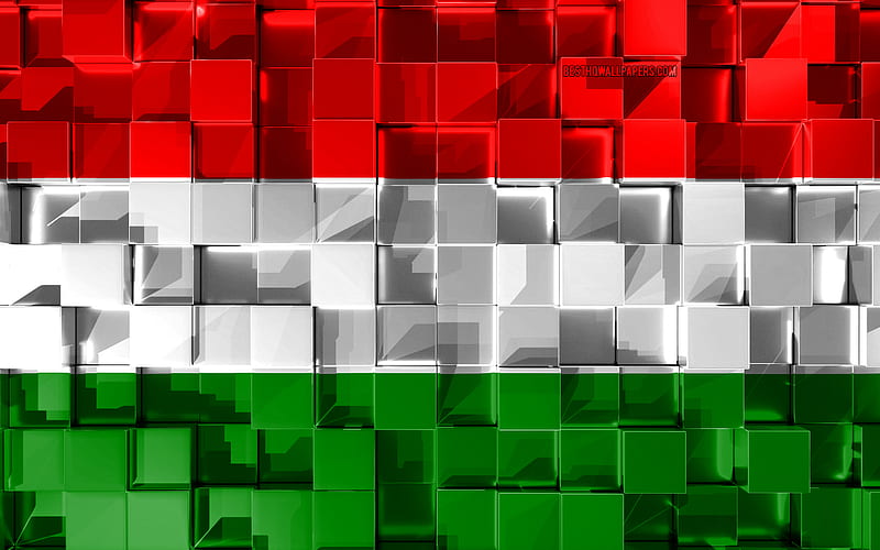 Flag of Hungary, 3d flag, 3d cubes texture, Flags of European countries, Hungary 3d flag, 3d art, Hungary, Europe, 3d texture, HD wallpaper