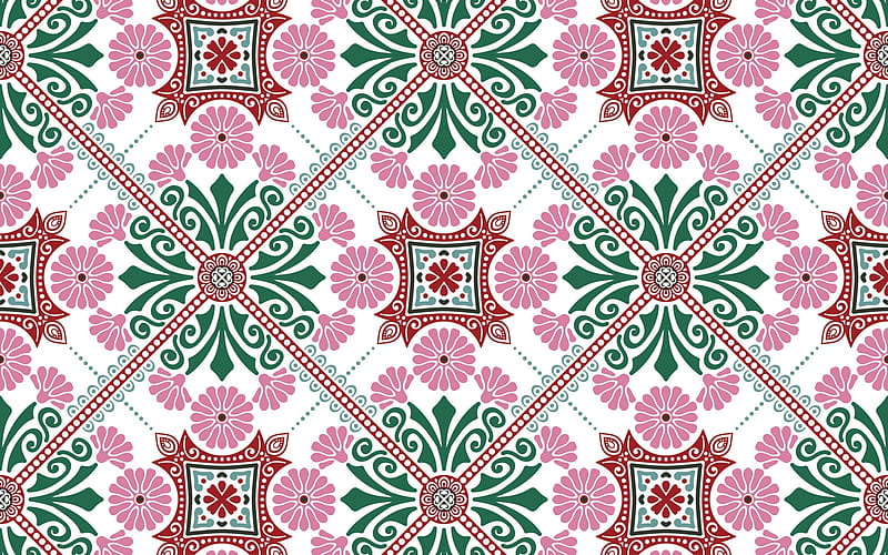 Texture, pattern, green, mosaic, paper, pink, white, HD wallpaper