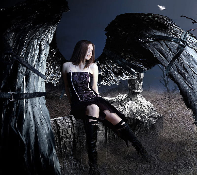 Dark Angel, fantasy, girl, gothic, HD wallpaper