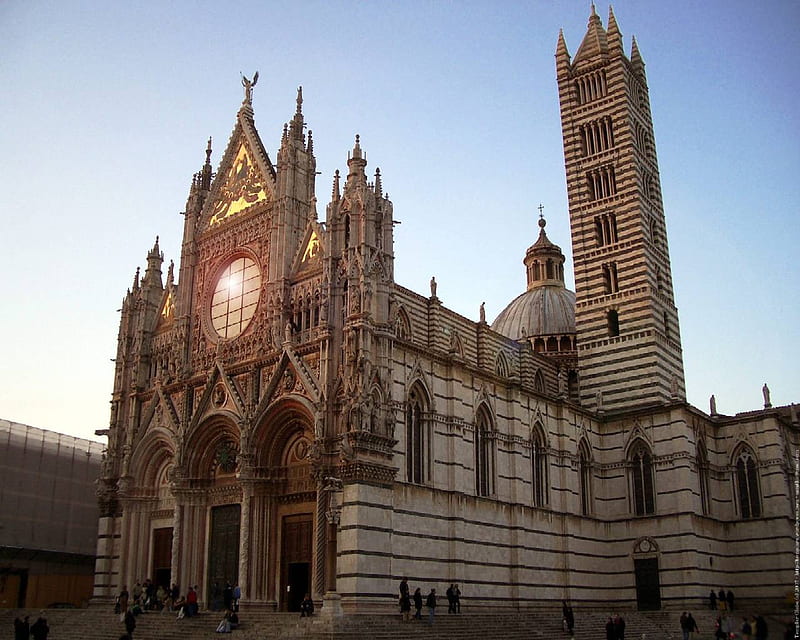 Siena Church, Italy, building, sun, window, people, church, sky, doors, italy, HD wallpaper