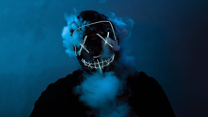 purge mask, smoke, neon light, HD wallpaper
