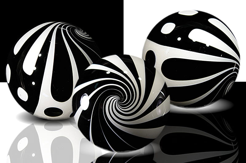 Black & White Marbles, glass, black, marbles, reflection, white, HD wallpaper