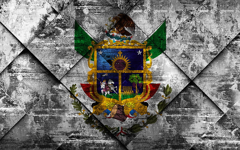 Flag of Queretaro, grunge art, rhombus grunge texture, Mexican state, Queretaro flag, Mexico, Queretaro, State of Mexico, creative art, HD wallpaper