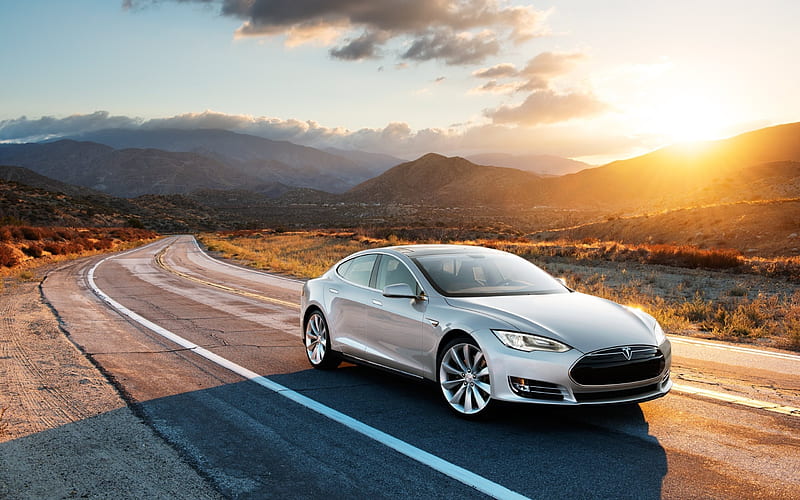 Tesla Model S, 2016, electric car, silver Tesla, HD wallpaper