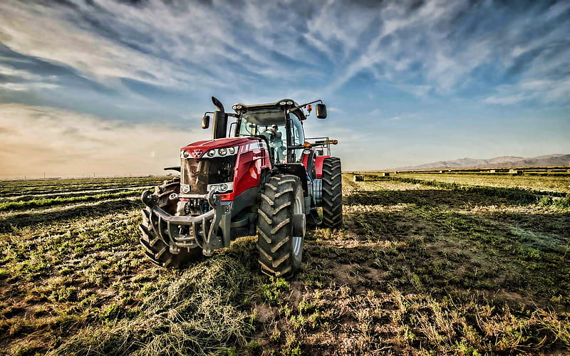 Massey Ferguson 8700 Series plowing field, 2019 tractors, MF 8700, agricultural machinery, harvest, red tractor, R, agriculture, tractor in the field, Massey Ferguson, HD wallpaper