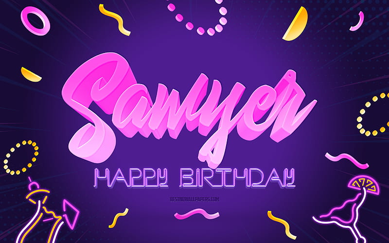 Happy Birtay Sawyer, Purple Party Background, Sawyer, creative art, Happy Sawyer birtay, Sawyer name, Sawyer Birtay, Birtay Party Background, HD wallpaper