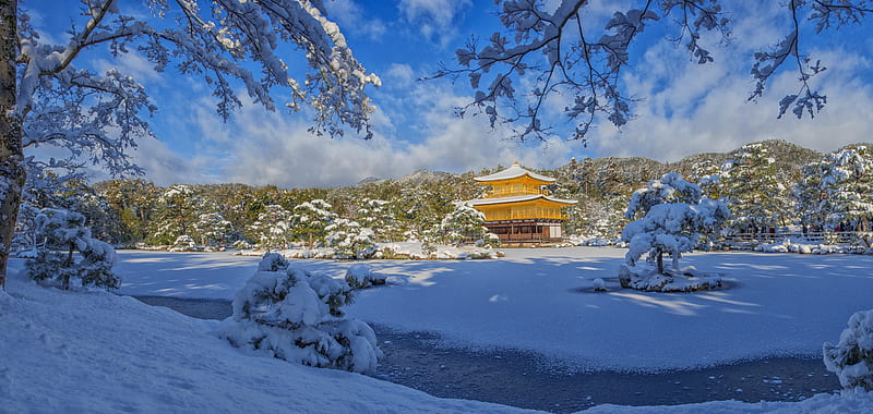 Kinkaku - Ji kyoto, Park, japan, Temple, Winter, HD wallpaper