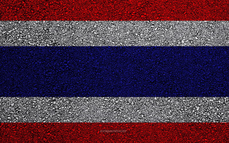 Flag of Thailand, asphalt texture, flag on asphalt, Thailand flag, Asia, Thailand, flags of Asia countries, HD wallpaper