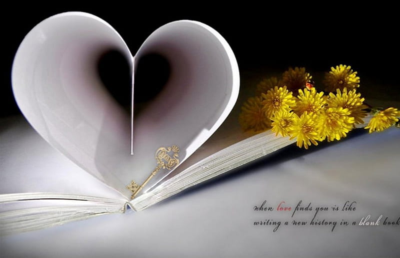 When love finds you, book, text, flowers, key, HD wallpaper
