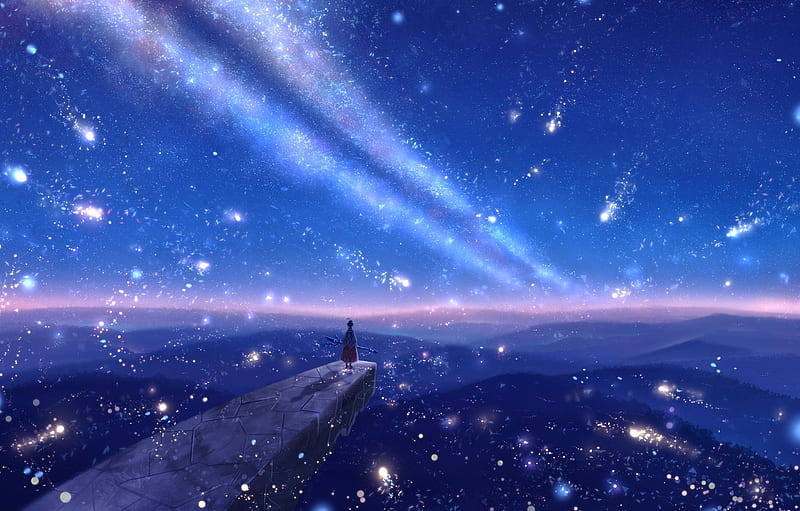 the sky, girl, night, fantasy, staff, the ledge for , section арт, HD wallpaper