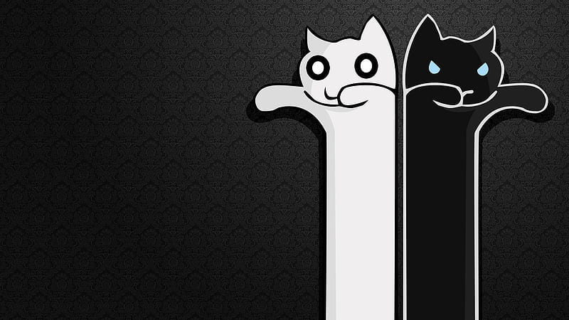 good and evil cats, art, evil, black and white, black, fun, cat, abstract, hilarious, nice, cool, good, dark, awesome, funny, white, cats, HD wallpaper