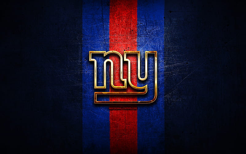 New York Giants, golden logo, NFL, blue metal background, american football club, New York Giants logo, american football, USA, NY Giants, HD wallpaper