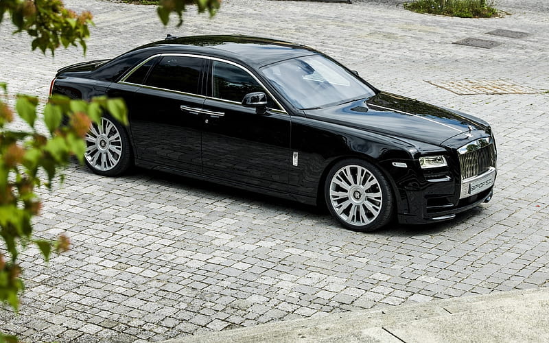 Rolls-Royce Ghost, 2018, black luxury sedan, front view, exterior, new black Ghost, British cars, Rolls-Royce, HD wallpaper