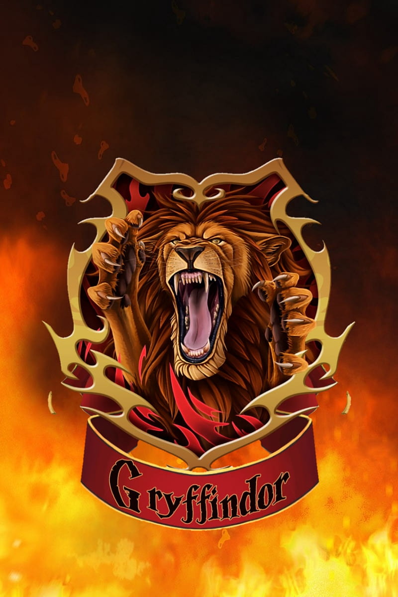 Gryffindor, fire, harry potter, hogwarts, house, lion, power, HD phone wallpaper