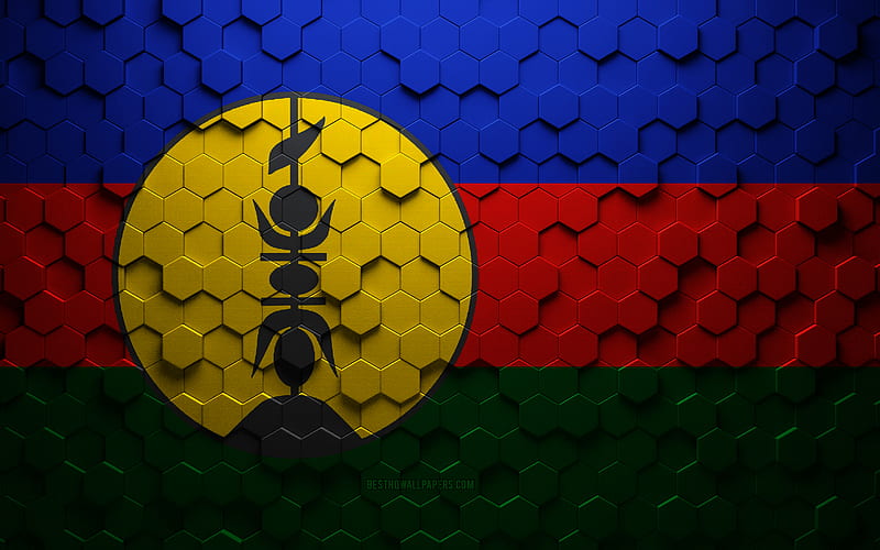 Flag of New Caledonia, honeycomb art, New Caledonia hexagons flag, New Caledonia, 3d hexagons art, New Caledonia flag, HD wallpaper