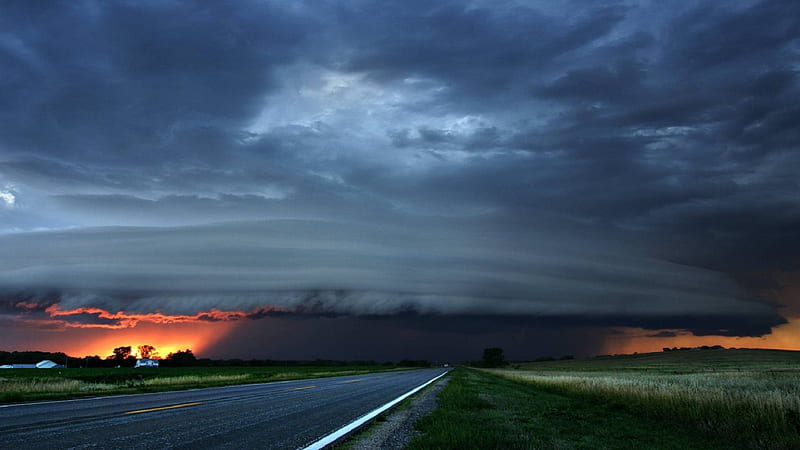 Storm clouds at sunset, fields, sunset, road, clouds, storm, HD ...