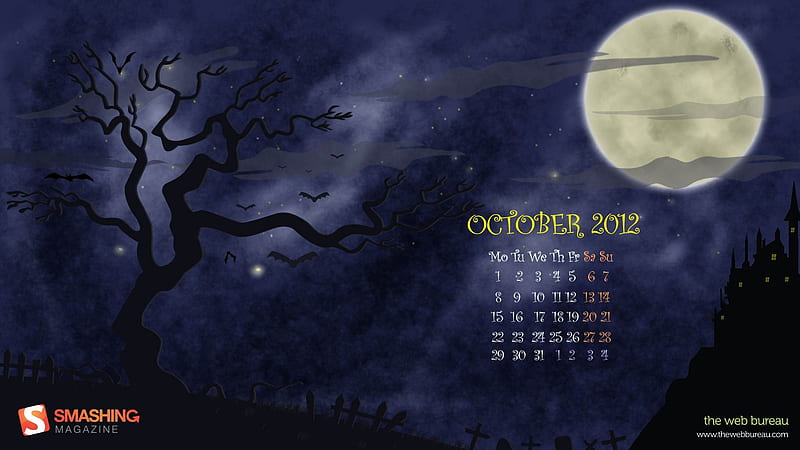 Halloween Moon-October 2012 calendar, HD wallpaper