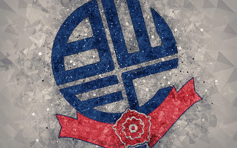 Bolton Wanderers FC geometric art, logo, blue abstract background, English football club, emblem, EFL Championship, Bolton, Greater Manchester, England, United Kingdom, football, English Championship, HD wallpaper