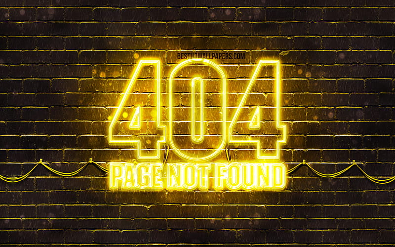 404 Page not found yellow logo yellow brickwall, 404 Page not found logo, brands, 404 Page not found neon symbol, 404 Page not found, HD wallpaper