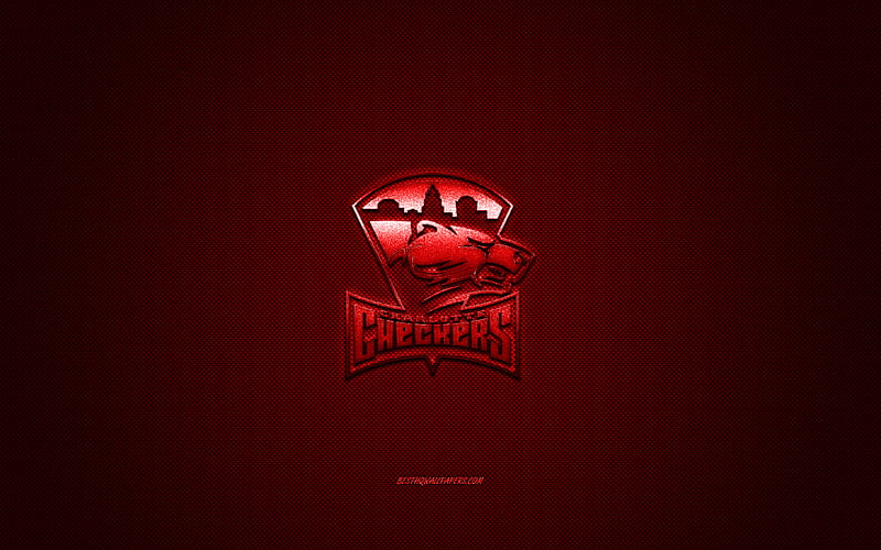 Charlotte Checkers, American hockey club, AHL, red logo, red carbon fiber background, hockey, Charlotte, North Carolina, USA, Charlotte Checkers logo, HD wallpaper