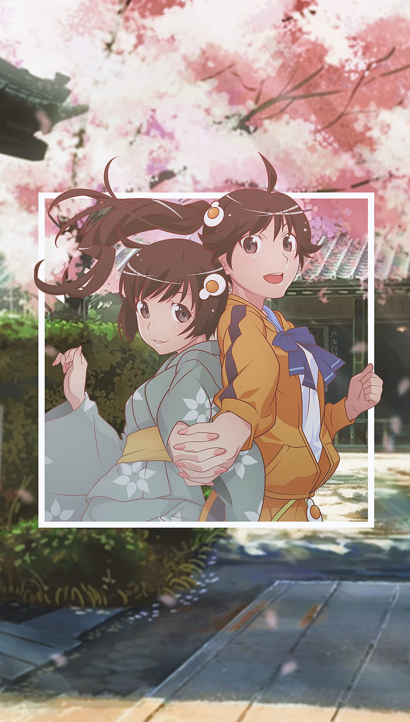 anime, anime girls, holding hands, brunette, brown eyes, HD phone wallpaper