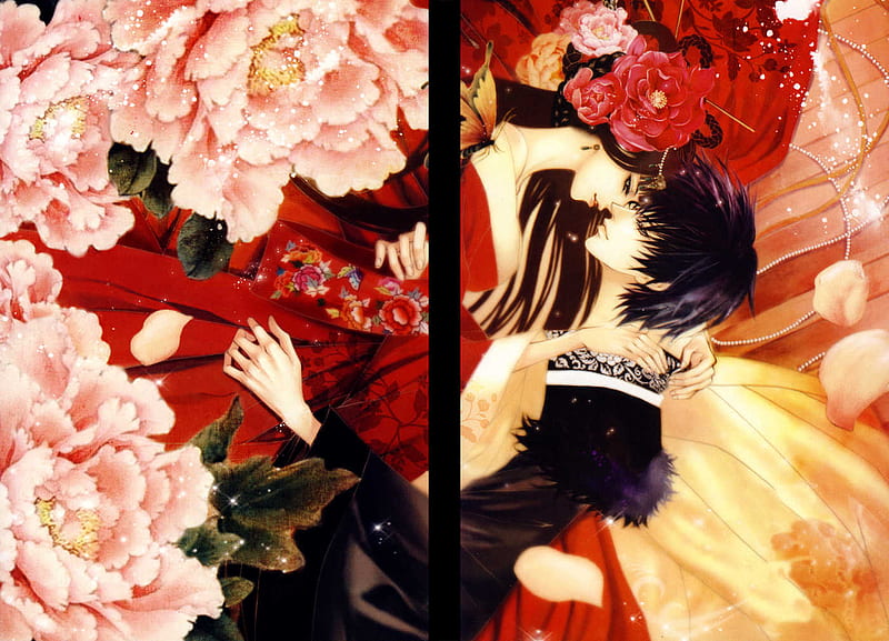 masculino, femenino, flor, kimono, pareja, cabello negro, Fondo de pantalla  HD | Peakpx