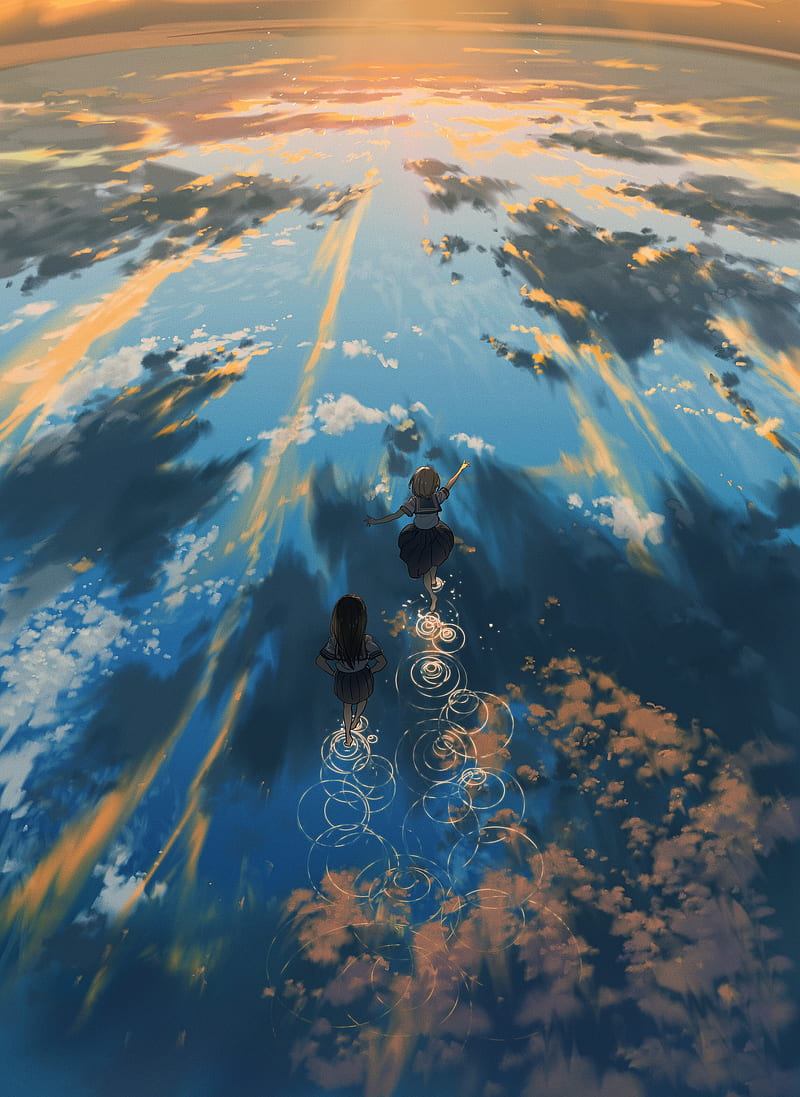 Anime landscape, beyond the clouds, reflection, clouds, scenery, Anime, HD  phone wallpaper | Peakpx