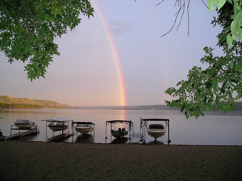 Crooked Lake Rainbow, rainbow, HD wallpaper