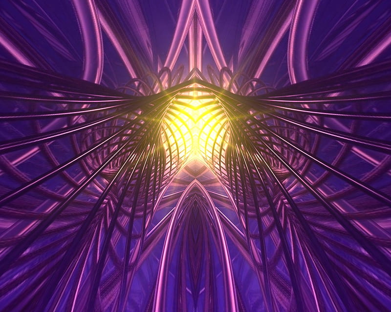 Caged Light, centered, metal, gold, purple, perspective, reflective, light, HD wallpaper