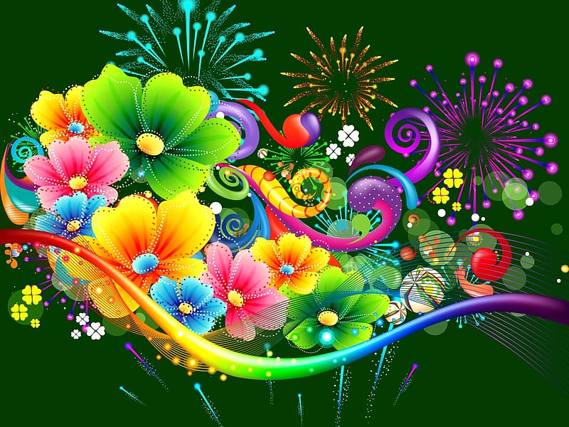 Happy New Year, Flowers, Colors, New Years Eve, HD wallpaper