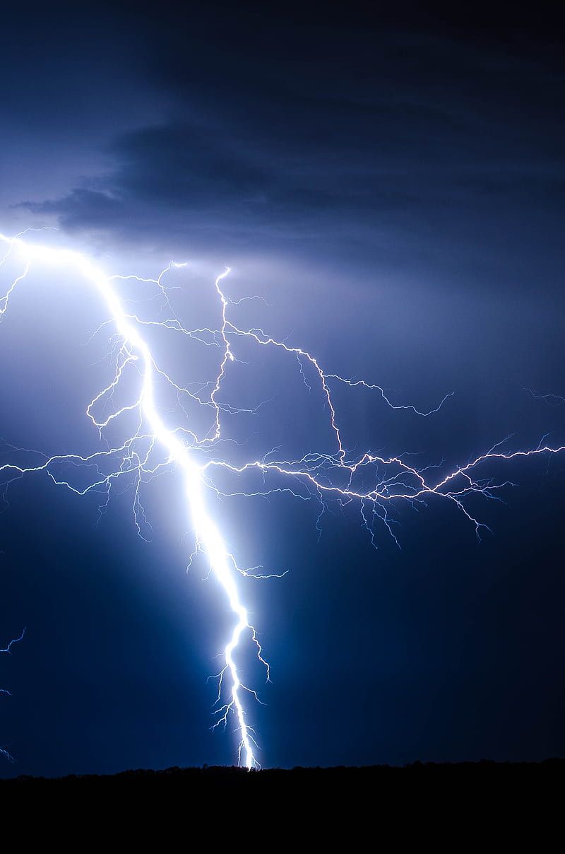 lightning strike during blue sky, HD phone wallpaper