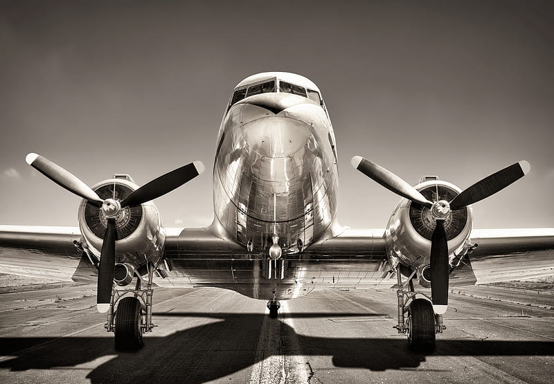 Aircraft, Douglas DC-3, Black & White, HD wallpaper