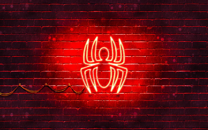 Spider-Man red logo red brickwall, Spider-Man logo, Spiderman, superheroes, Spider-Man neon logo, Spider-Man, HD wallpaper