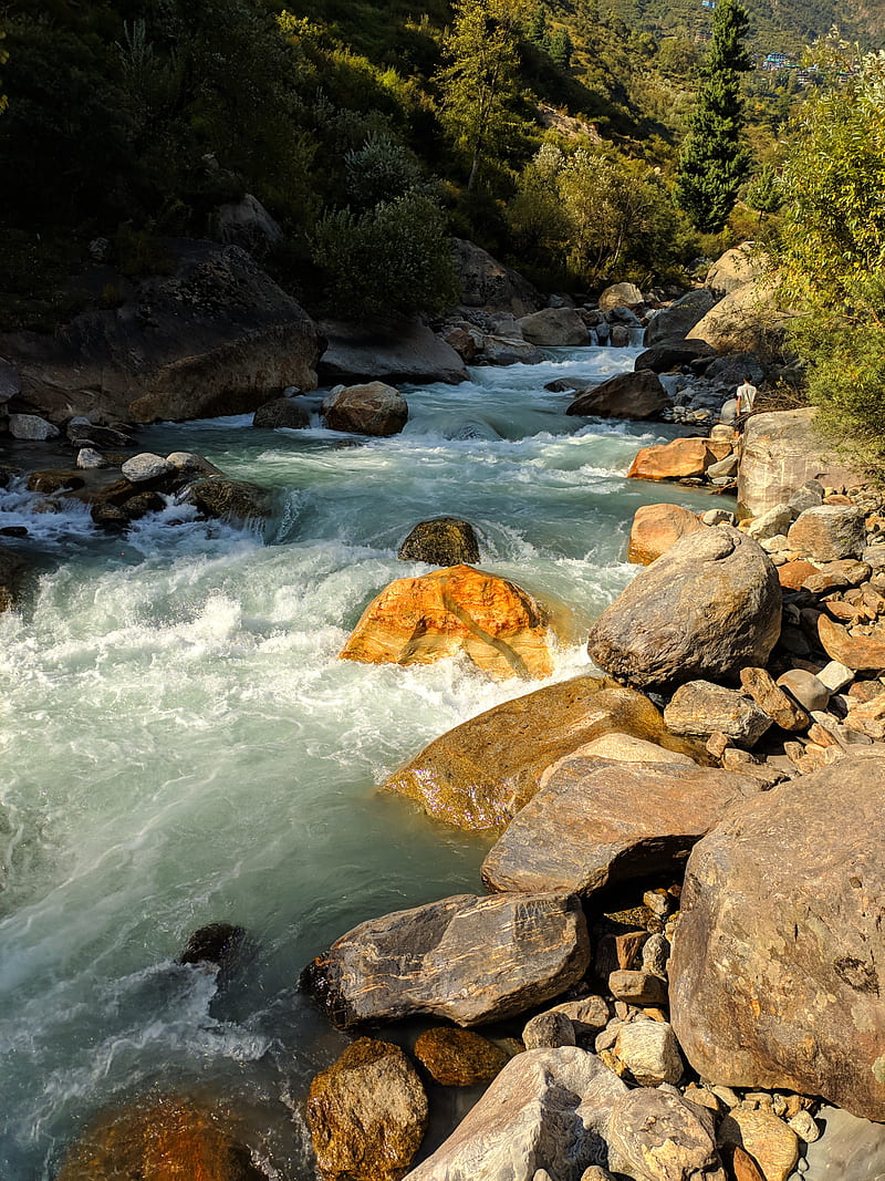 River rocks, kasol, nature, HD phone wallpaper