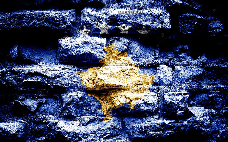 Kosovo flag, grunge brick texture, Flag of Kosovo, flag on brick wall, Kosovo, Europe, flags of european countries, HD wallpaper
