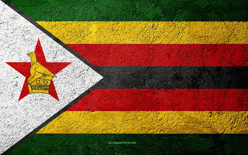 Flag of Zimbabwe, concrete texture, stone background, Zimbabwe flag, Africa, Zimbabwe, flags on stone, HD wallpaper
